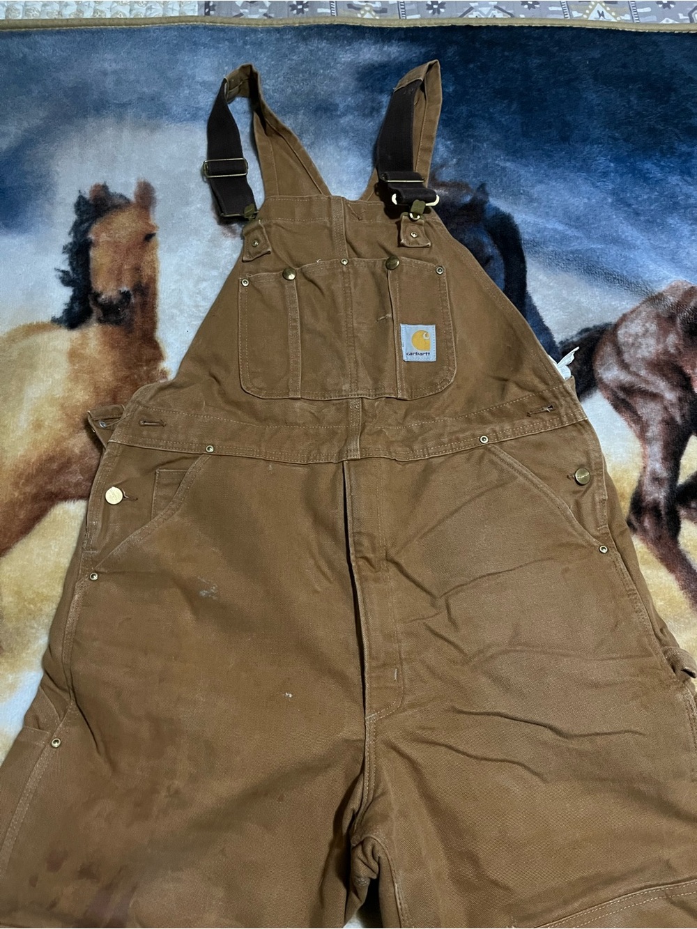 Carhartt Dungarees Adult 38x32 Tan Overalls Quilted Bib Duck Double Knee Mens